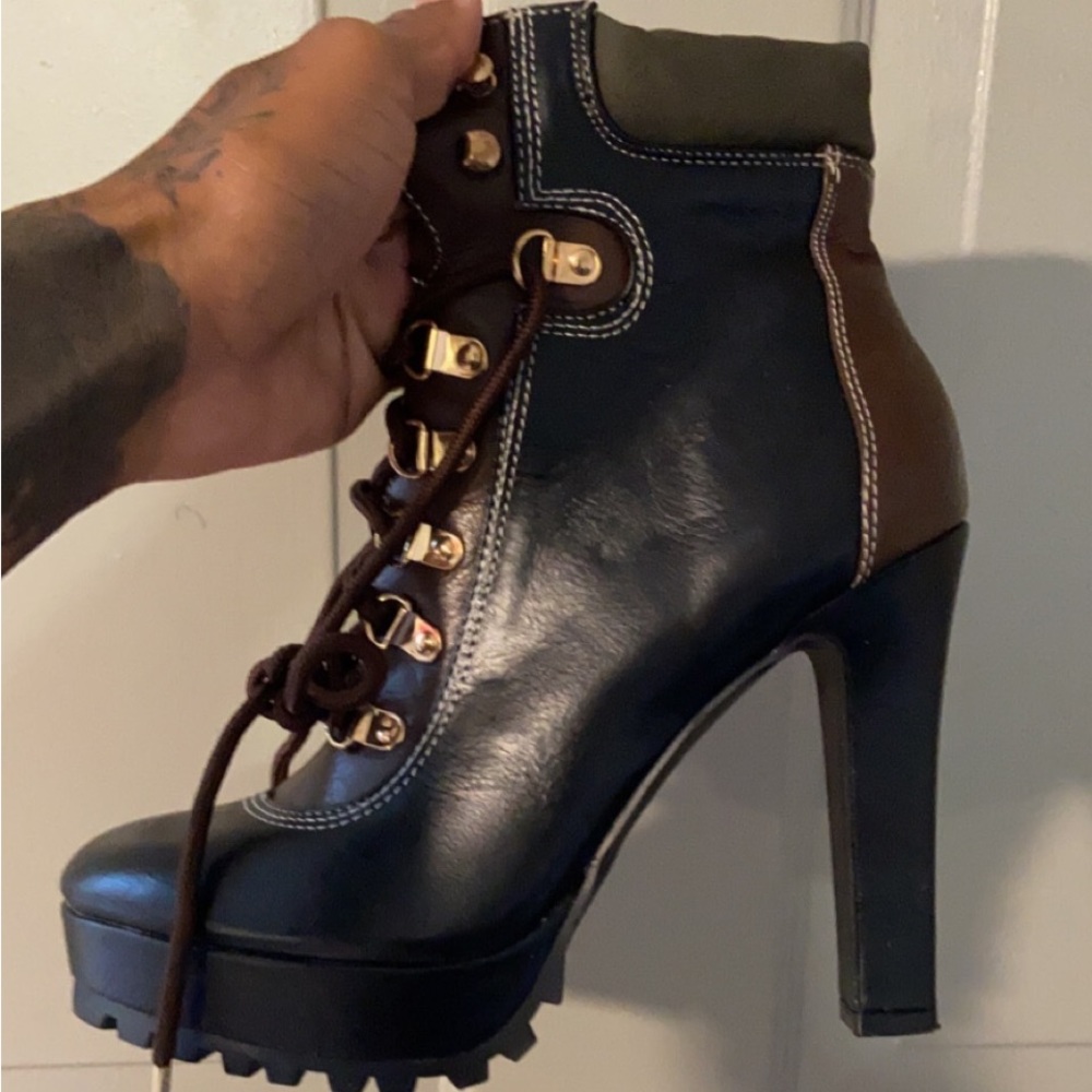 Brown & Black Heeled Ankle Booties